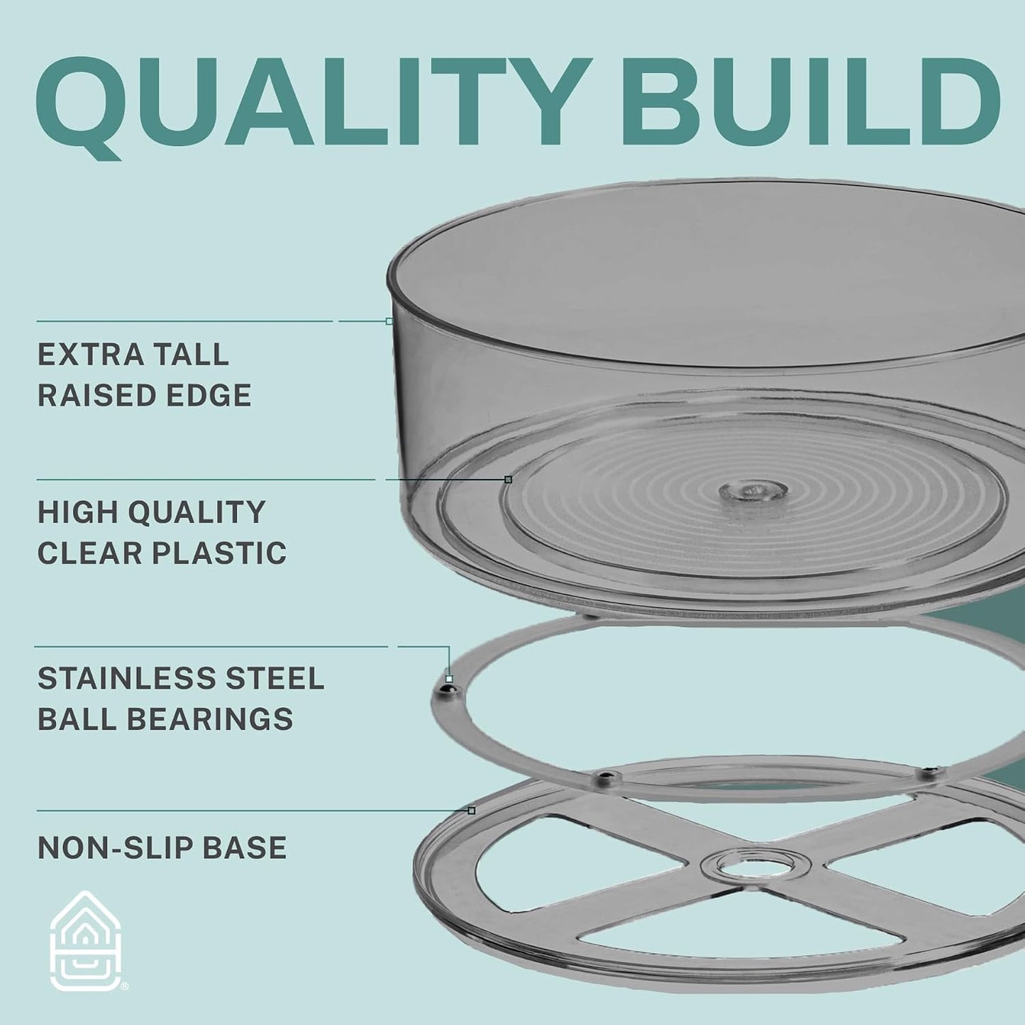 Home Intuition Round Plastic Lazy Susan Turntable Food Storage Container for Kitchen (5 Removable Bin, 2 Pack)