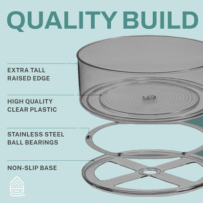 Home Intuition Round Plastic Lazy Susan Turntable Food Storage Container for Kitchen (5 Removable Bin, 2 Pack)