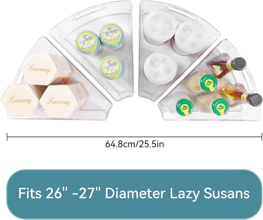 Oubonun Lazy Susan Organizers Set of 6, 11.6’’ x 10.2’’ x 4.1’' Plastic Transparent Kitchen Cabinet Storage Bins with Handle, 4.1" Deep Container, 1/8 Wedge - Food Safe, without BPA