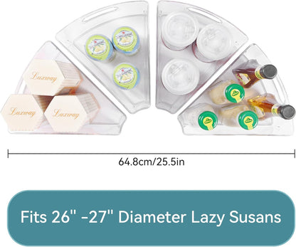 Oubonun Lazy Susan Organizers Set of 6, 11.6’’ x 10.2’’ x 4.1’' Plastic Transparent Kitchen Cabinet Storage Bins with Handle, 4.1" Deep Container, 1/8 Wedge - Food Safe, without BPA