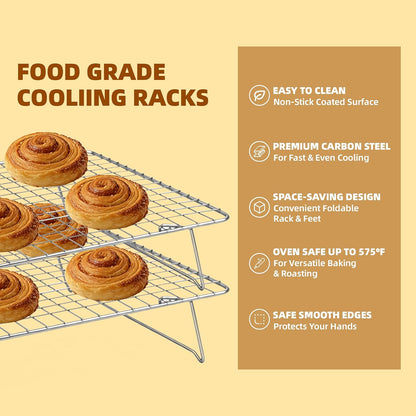 Cooling Rack 16"x10", 3-Tier Stackable & Collapsible Cooling Racks