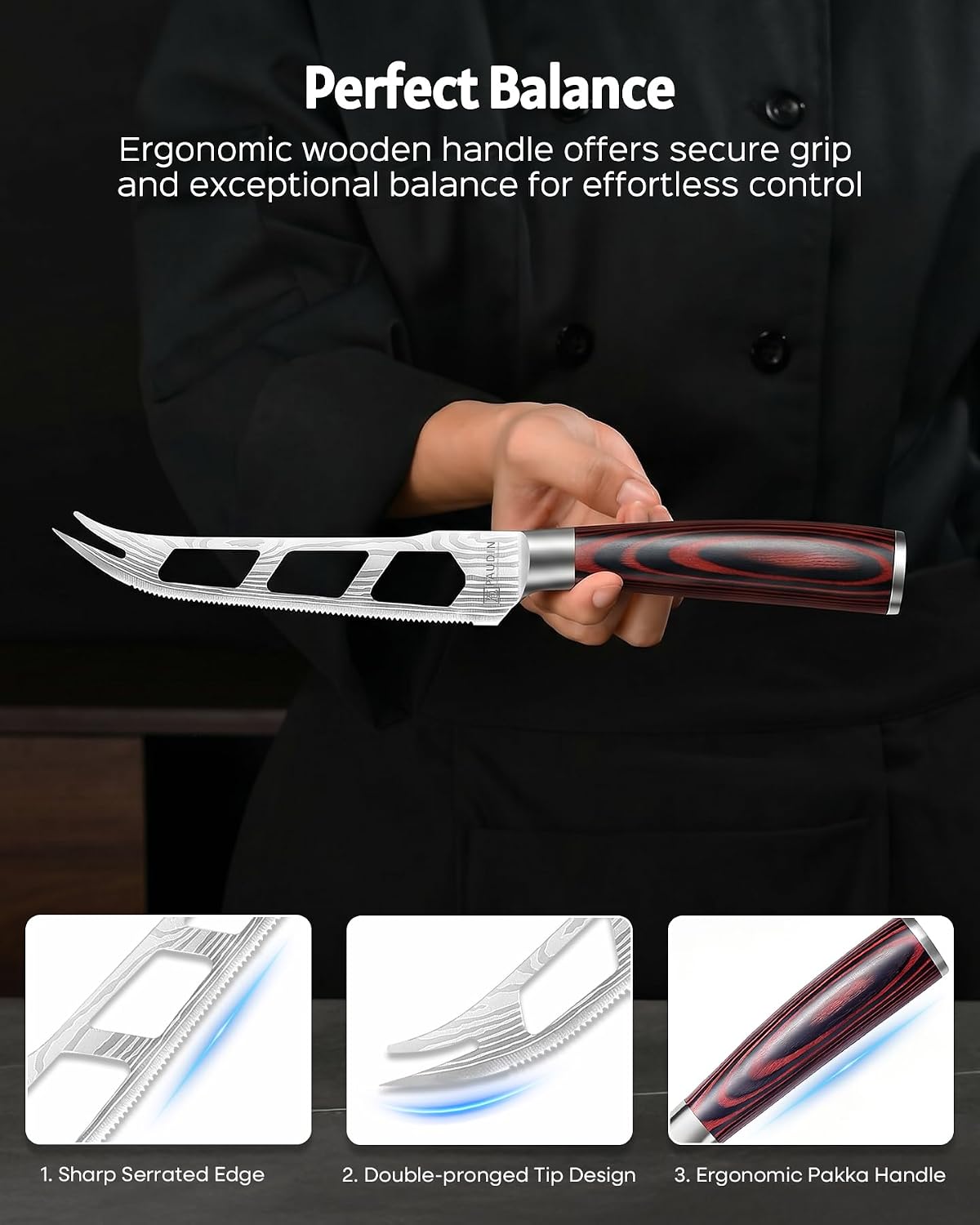 PAUDIN Cheese Knife, 5” Serrated Knife for Block Cheese,Sharp Tomato Knives