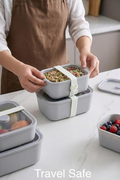 Glass Food Storage & Meal Prep Container Set of 4 with Airtight Glass Lids, Leakproof, 3 Free Straps, Oven, Microwave Safe, BPA & Plastic-Free