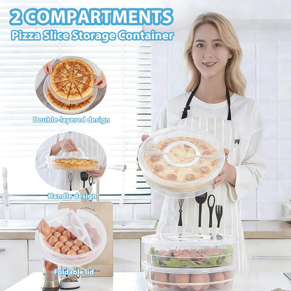 Pie Carrier With Lid and Handle, 12IN Stackable Pie Carriers for Transport with Double-Layer Divider, Airtight Pizza Saver for Leftover Pizza, Pie, Cake (3PC)