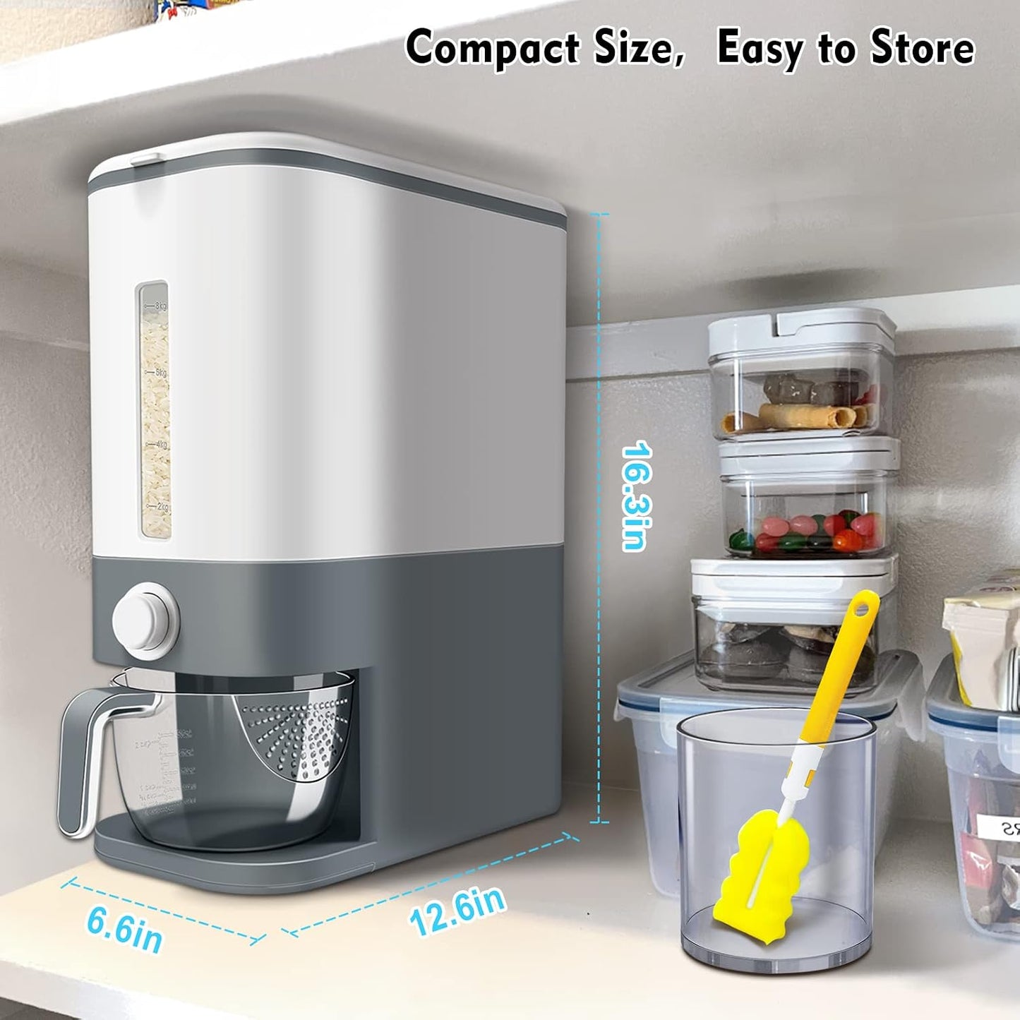 Rice Dispenser,22Lbs-25Lbs Rice Container with Measuring Cup, Upgraded Lid Time Dials & Built-in Fresh Box Rice Container Storage for Home Kitchen Pantry Stores Rice - White Capacity 22Lbs-25Lbs