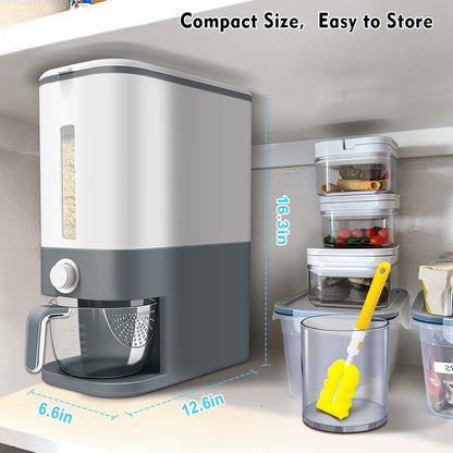 Rice Dispenser,22Lbs-25Lbs Rice Container with Measuring Cup, Upgraded Lid Time Dials & Built-in Fresh Box Rice Container Storage for Home Kitchen Pantry Stores Rice - White Capacity 22Lbs-25Lbs