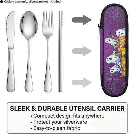Travel Cutlery Set with Case for Kids Portable Utensil Case Reusable Silverware Pouch for School Travel Lunch Capybara Flower