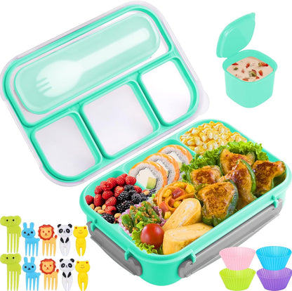 Yumuk Bento Box Adult, Lunch Box Containers for Adults Men Women, 5 Cup Bento with 4 Compartments &Spork &Sauce Box, Leak-Proof, Microwave/Dishwasher Safe(Beige)