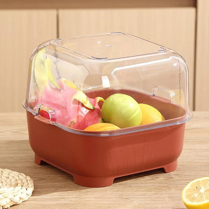 3 Pcs Set Double-Layer Plastic Colander, Large Capacity Food Strainers, Fruits Vegetable Washing Draining Basket, Detachable and Stackable Multi-Layer Strainer Bowl, Easy to Clean for Kitchen (Brown)