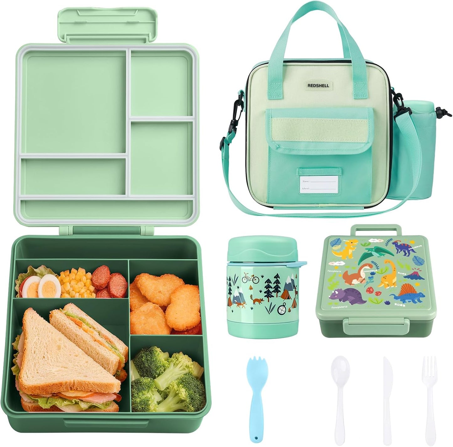 REDSHELL Bento Lunch Box for Kids Set, Leakproof Food Jar Pail with Insulated Bag, Toddler Snack Container Lunchbag for Girls Daycare, Back to School Lunchbox Kit, Includes Bottle Holder Strap, Pink