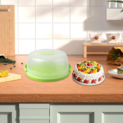 MagiDeal Cake Carrier,Cake Keeper Stand,Fits 10 inch Cake,Holds Pies,Round Cupcake Storage,with Lid and Handle,Cake Storage Container, green, 28.7cmx13cm