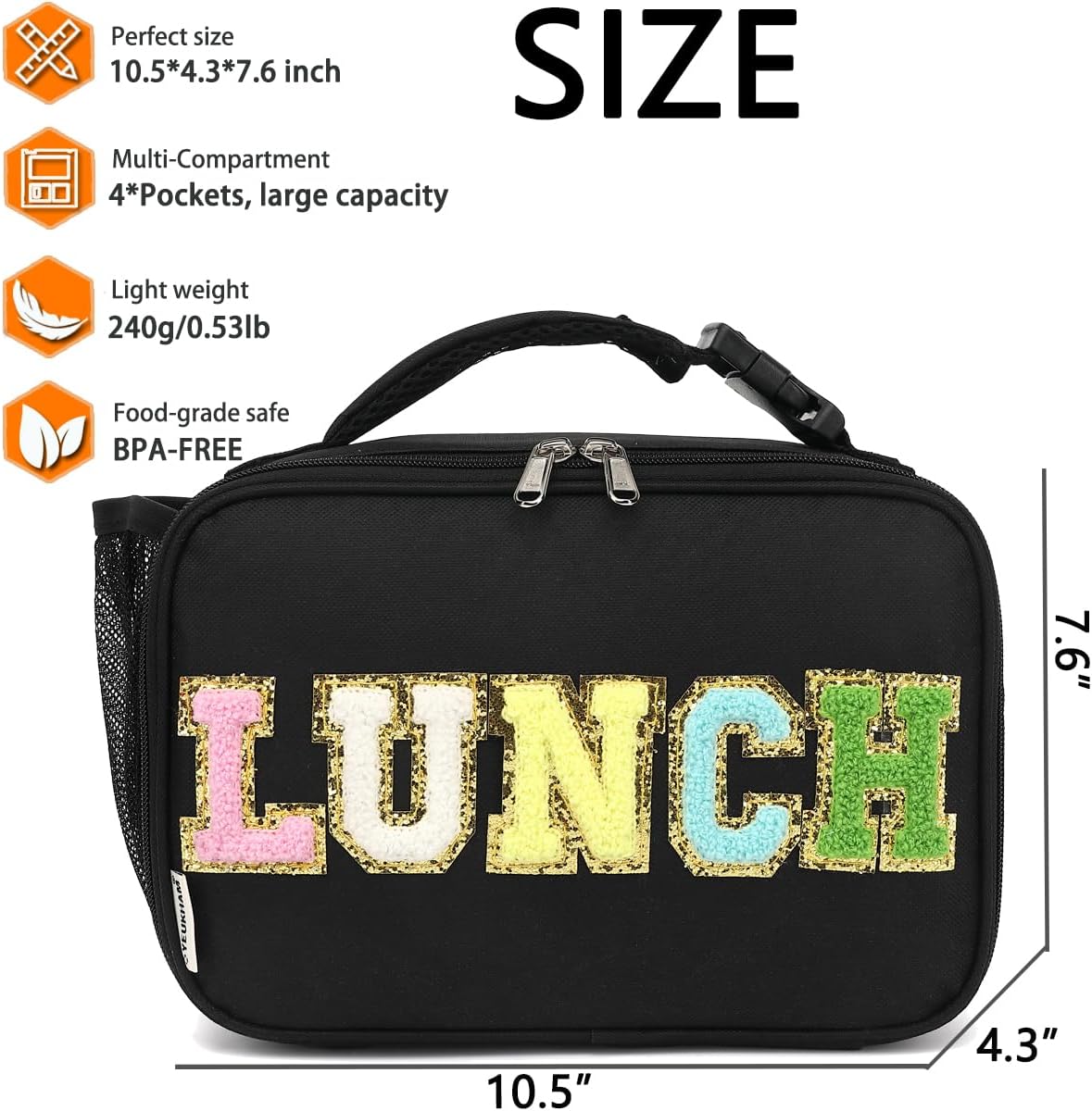 GYEUKHAM Insulated Lunch Box for School, Thermal Reusable Durable Freezable Lunch Bags for Kids Boys Girls Men Women - Small Soft Cooler Portable Lunch Tote Kit for Work Picnic Travel,Black
