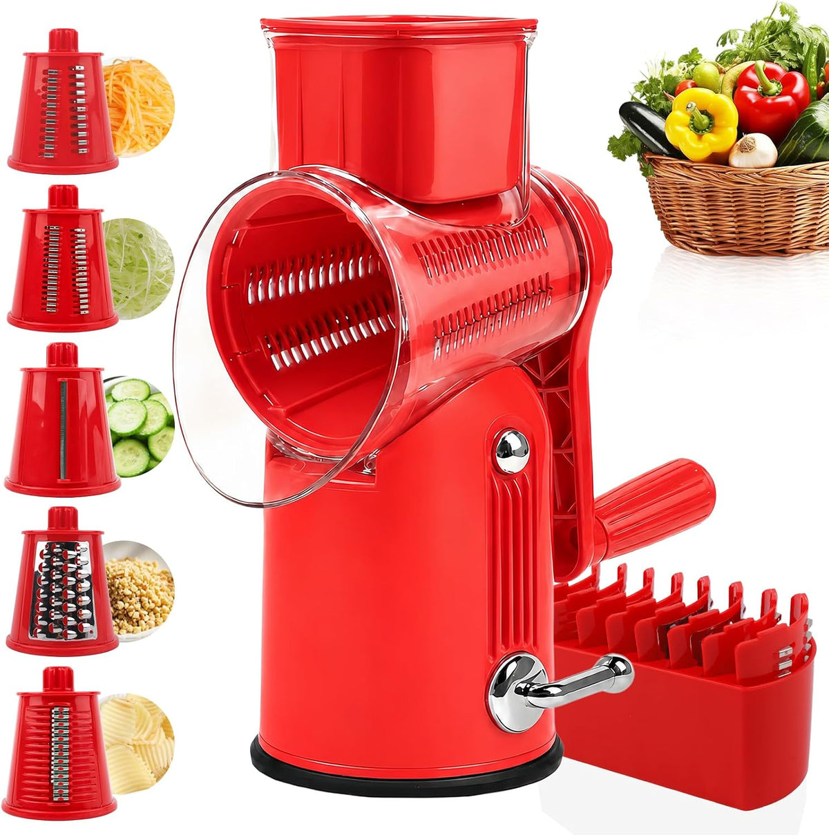 Rotary Cheese Grater with Handle, 5 Replaceable Blades(Green)
