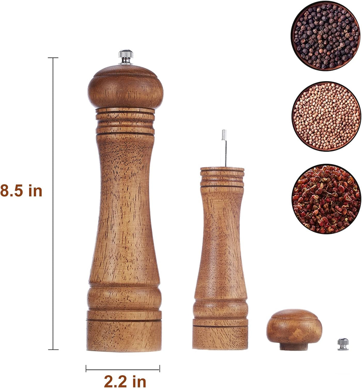 Gulex Wood Pepper Grinder Pepper Mill Adjustable Coarseness 8 Inch Retro