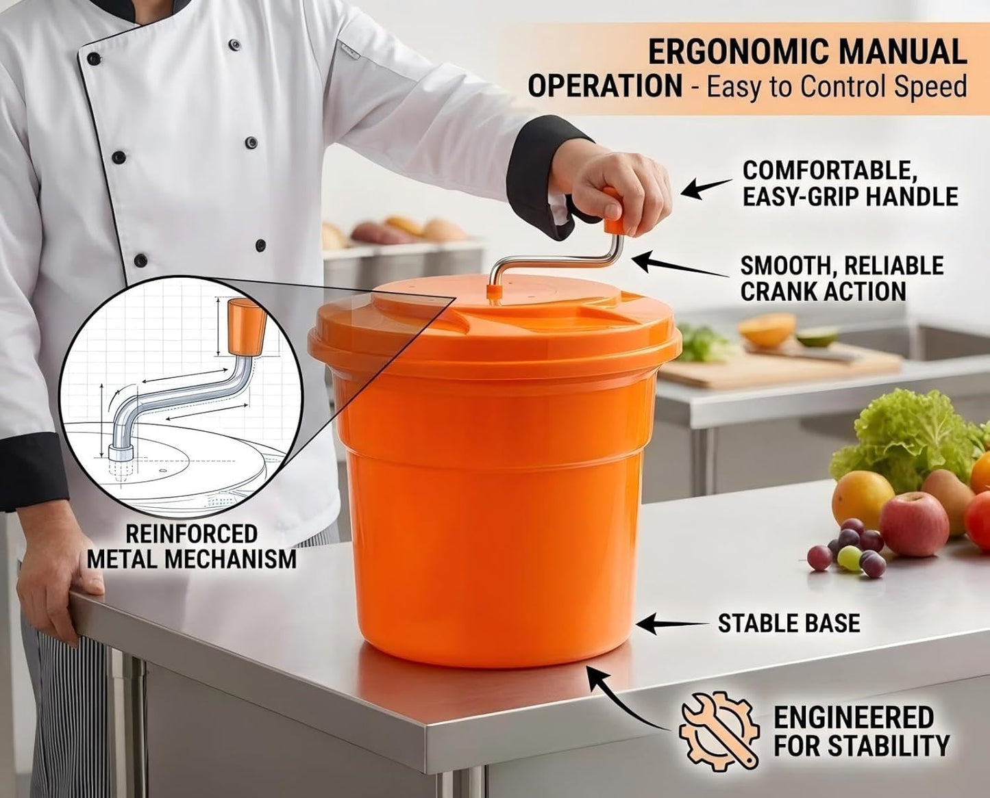 YBSVO 5-Gallon Commercial Salad Spinner Dryer– Holds 5-6 Heads | Heavy Duty Large Lettuce Dryer & Vegetable Washer – Manual Food Prep Spinner for Restaurants & Catering