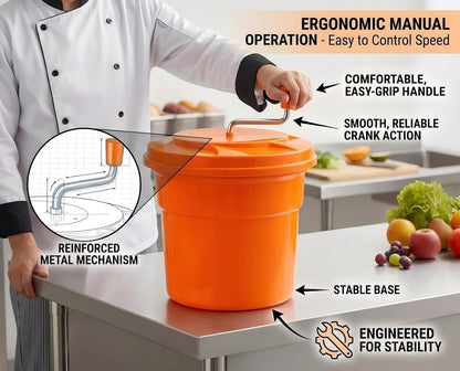 YBSVO 5-Gallon Commercial Salad Spinner Dryer– Holds 5-6 Heads | Heavy Duty Large Lettuce Dryer & Vegetable Washer – Manual Food Prep Spinner for Restaurants & Catering