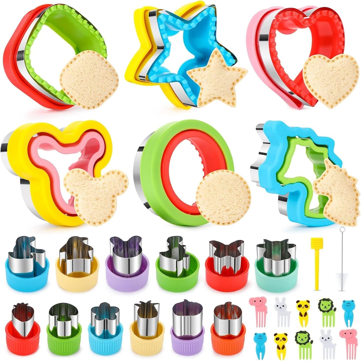 32PCS Sandwich Cutter and Sealer Set Sandwich Cutter for Kids, Vegetable Fruit Cutter Shapes with Food Picks for Kids School Lunch Bento Box Accessories Cookie Cutters