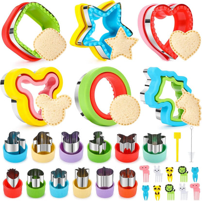 32PCS Sandwich Cutter and Sealer Set Sandwich Cutter for Kids, Vegetable Fruit Cutter Shapes with Food Picks for Kids School Lunch Bento Box Accessories Cookie Cutters