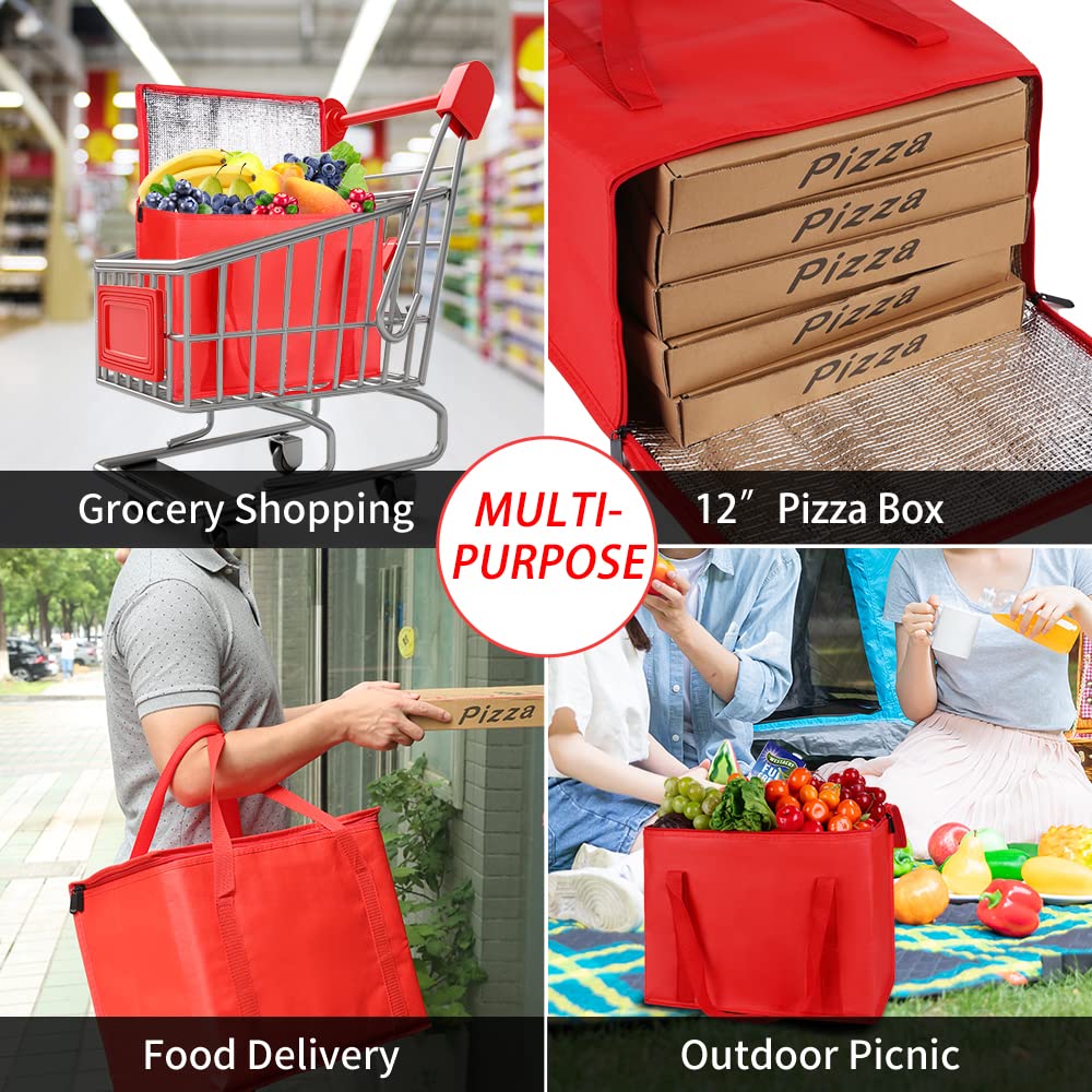 Insulated Food Delivery Bag, XXXL Insulated Reusable Grocery Cooler/Hot Bags, Tote Bag for Shopping/Travel/Doordash, Catering Bag Doordash 22x14x13, Black, 1-Pack