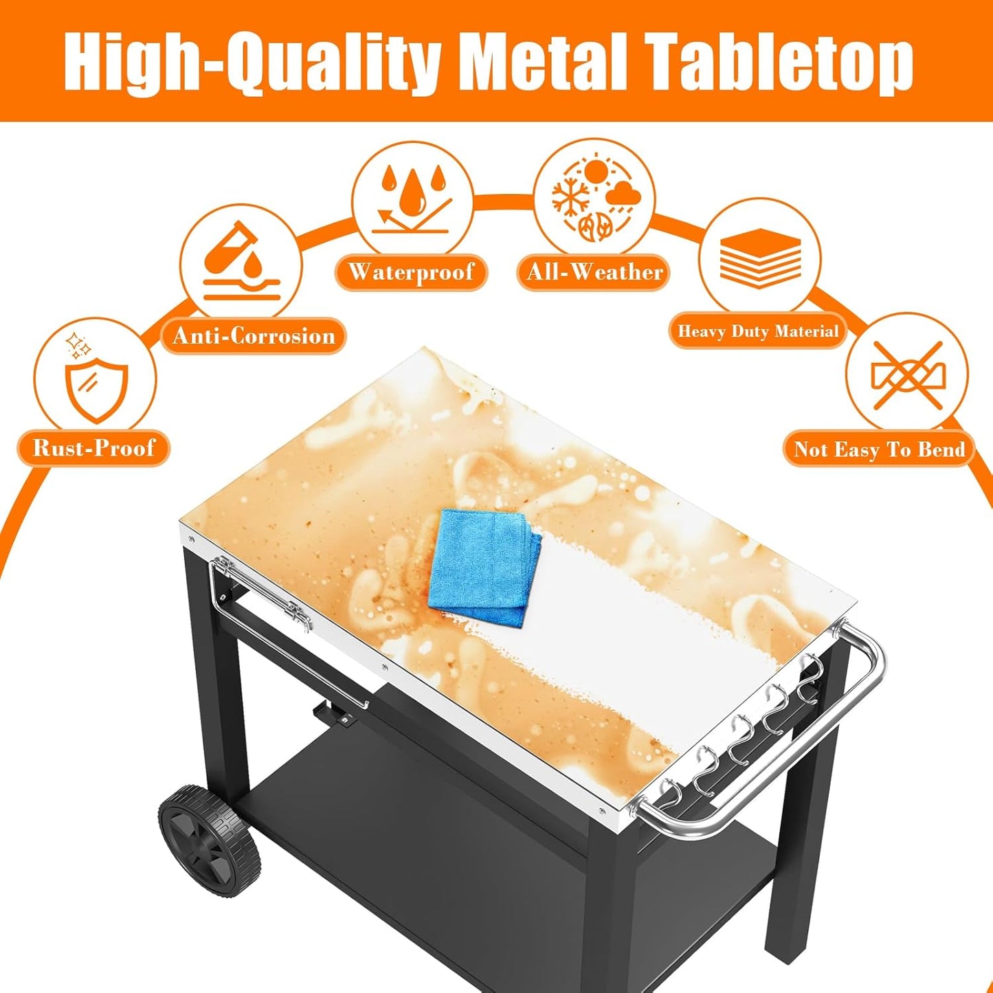 Outdoor Pizza Oven Table for Ninja Woodfire, Blackstone Tabletop Grill, Portable Grill Cart & Food Prep Work Table, Movable Pizza Oven Cart for Backyard BBQ and Patio Parties