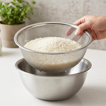 Stainless Steel Rice Washing Sieve Strainer Fine 7inch Washing Bowl Sieve Sifters Kitchen Mesh Net Basket Drainer for Pasta, Rice, Fruit,Vegetable,1PC