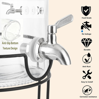 1.5 Gallon Glass Beverage Dispenser with Stand and Lid for Parties,Glass Drink Dispenser with Stainless Steel Leakproof Spigot,Mason Jar Drink Dispensers with Lids for Lemonade,Juice,Water