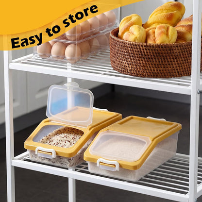 Blushtier 3 Pcs Rice Storage Container 11 lb Airtight Flour Container with Wheels Measuring Cup Clear Pet Food Dog Cat Birds Food Bin Grain Cereal Organizer Box for Dry Baking Supplies(Milky White)