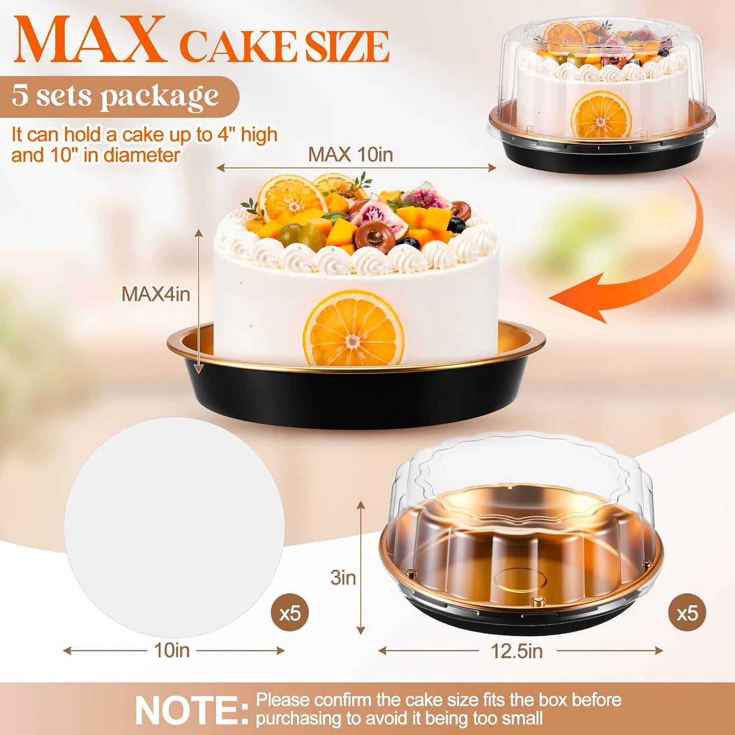 10 Pack 9in Round Cake Container and 10 Pack 8in Cake Boards, Disposable Pie Platters Pizza Carrier Boxes with Dome Lids and Cardboard Bases for Homemade and Party Supplies