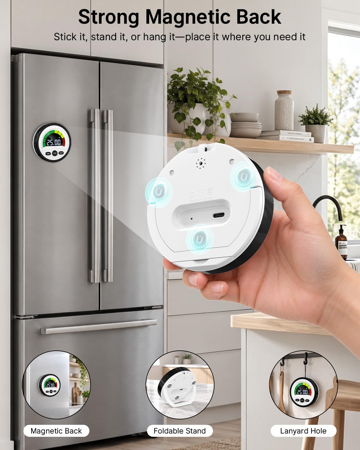 Digital Magnetic Kitchen Timer for Cooking, Rechargeable, Loud Alarm