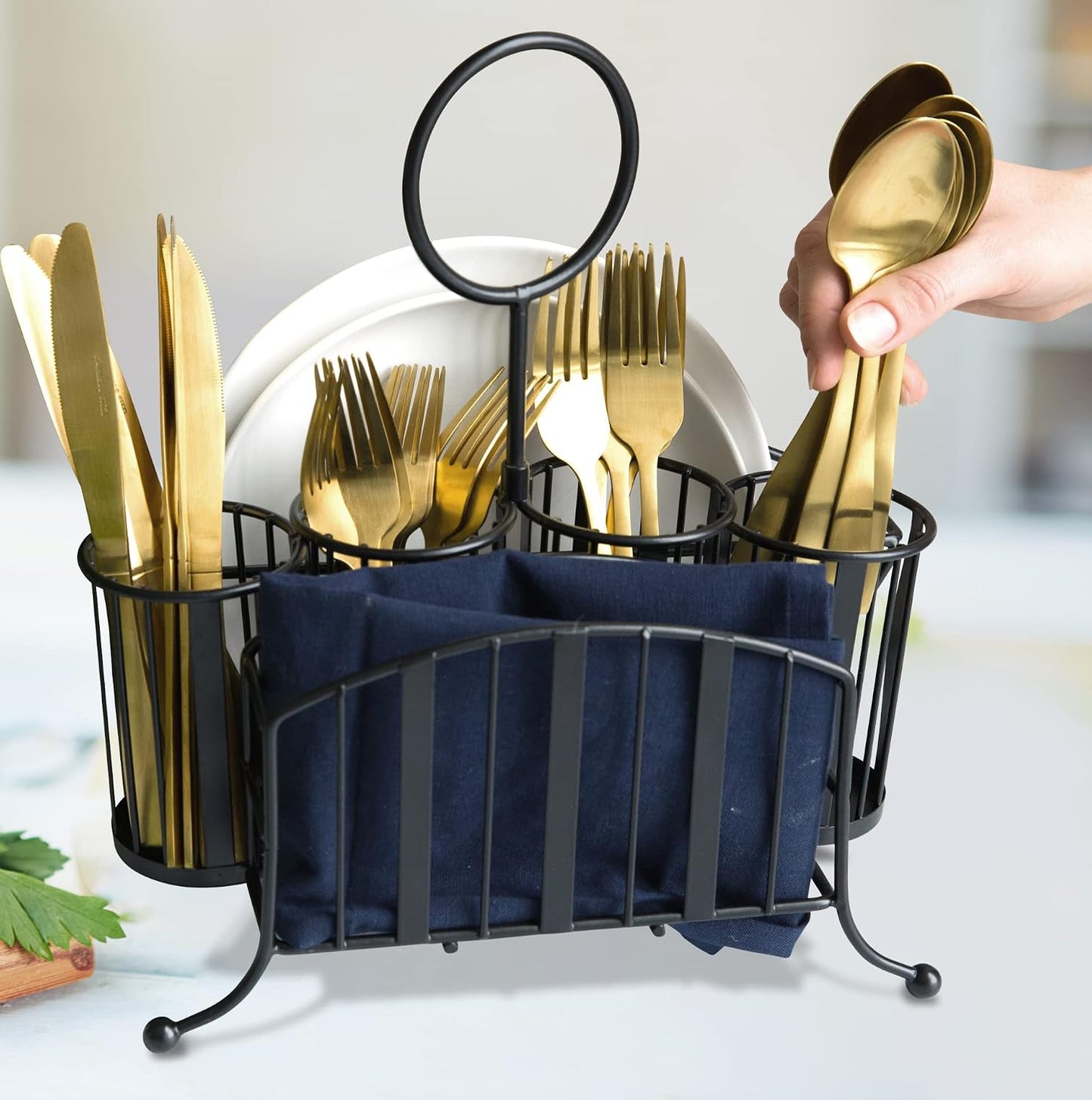 Home Intuition Utensil Caddy Catch All Silverware Holder for Plates, Knives, Forks, Spoons Napkins Table Serving BBQ, Hosting Indoor Outdoor