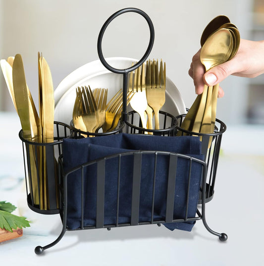 Home Intuition Utensil Caddy Catch All Silverware Holder for Plates, Knives, Forks, Spoons Napkins Table Serving BBQ, Hosting Indoor Outdoor