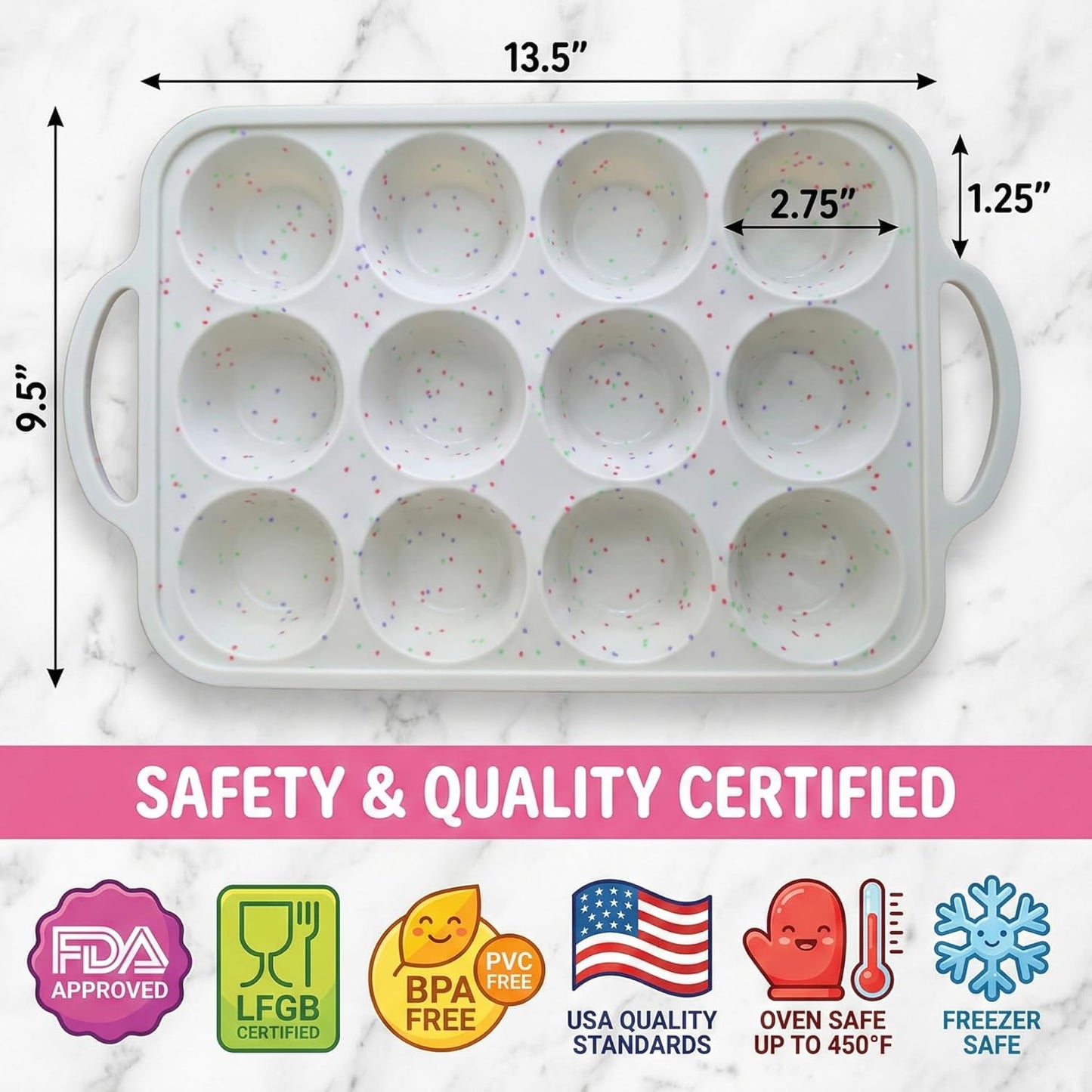 2-Pack Silicone Muffin Pan Set – Regular 12 Cup & Mini 24-Cup Silicone Muffin Pans for Baking – Nonstick Silicone Cupcake Pan with Metal-Reinforced Handles – BPA-Free, Dishwasher-Safe, Cream
