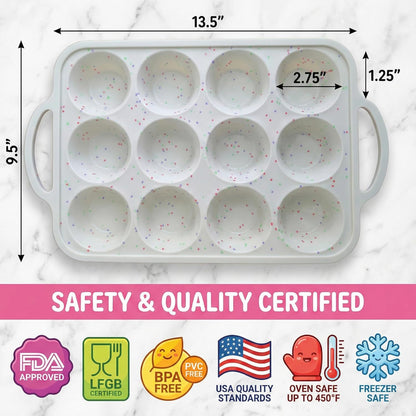 2-Pack Silicone Muffin Pan Set – Regular 12 Cup & Mini 24-Cup Silicone Muffin Pans for Baking – Nonstick Silicone Cupcake Pan with Metal-Reinforced Handles – BPA-Free, Dishwasher-Safe, Cream
