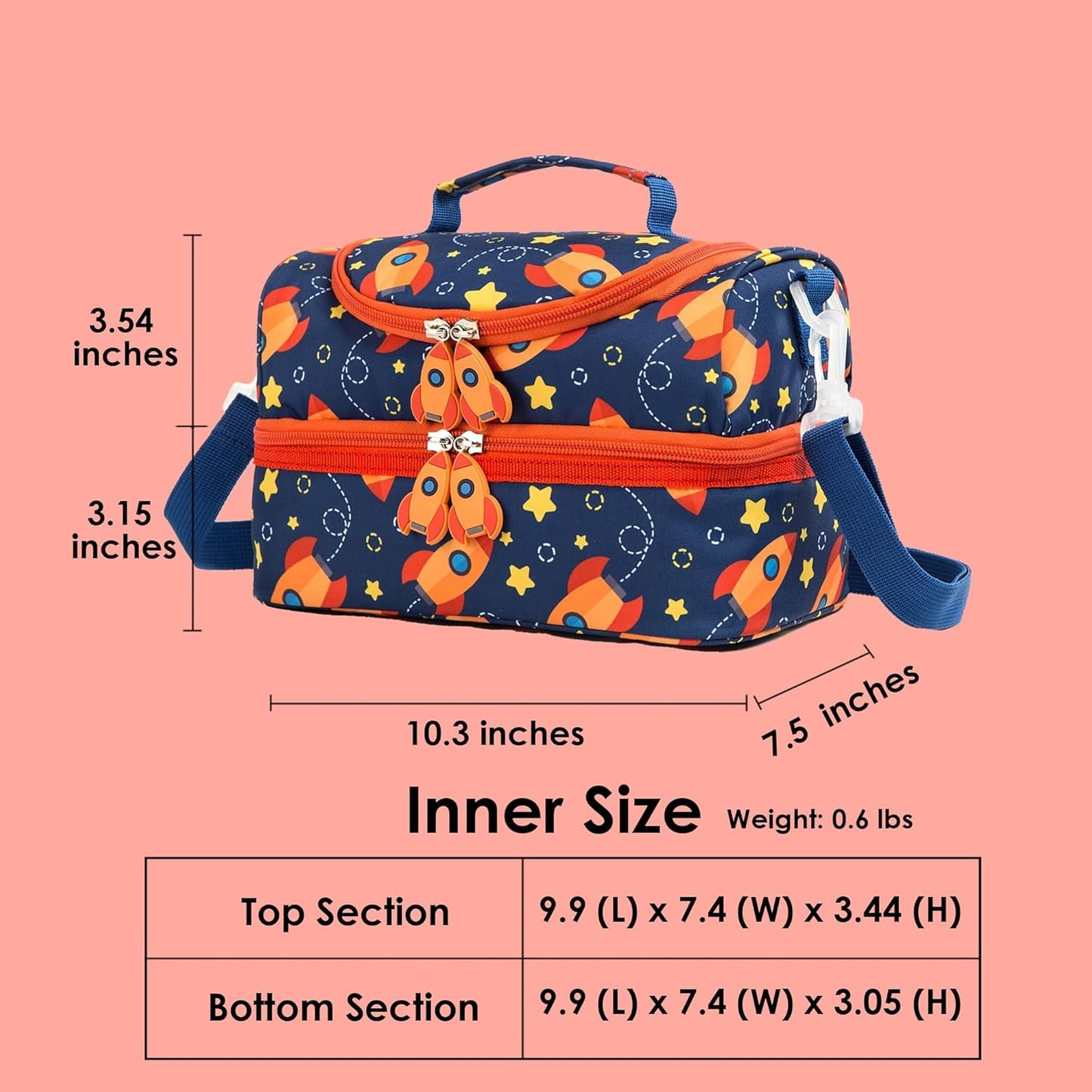 Insulated Kids Dual Compartment Lunch Bags Tote Pack for Girls Boys Toddler Kindergarten School Picnic Cooler Thermal Lunch Boxes with Strap (Green Rainbow)