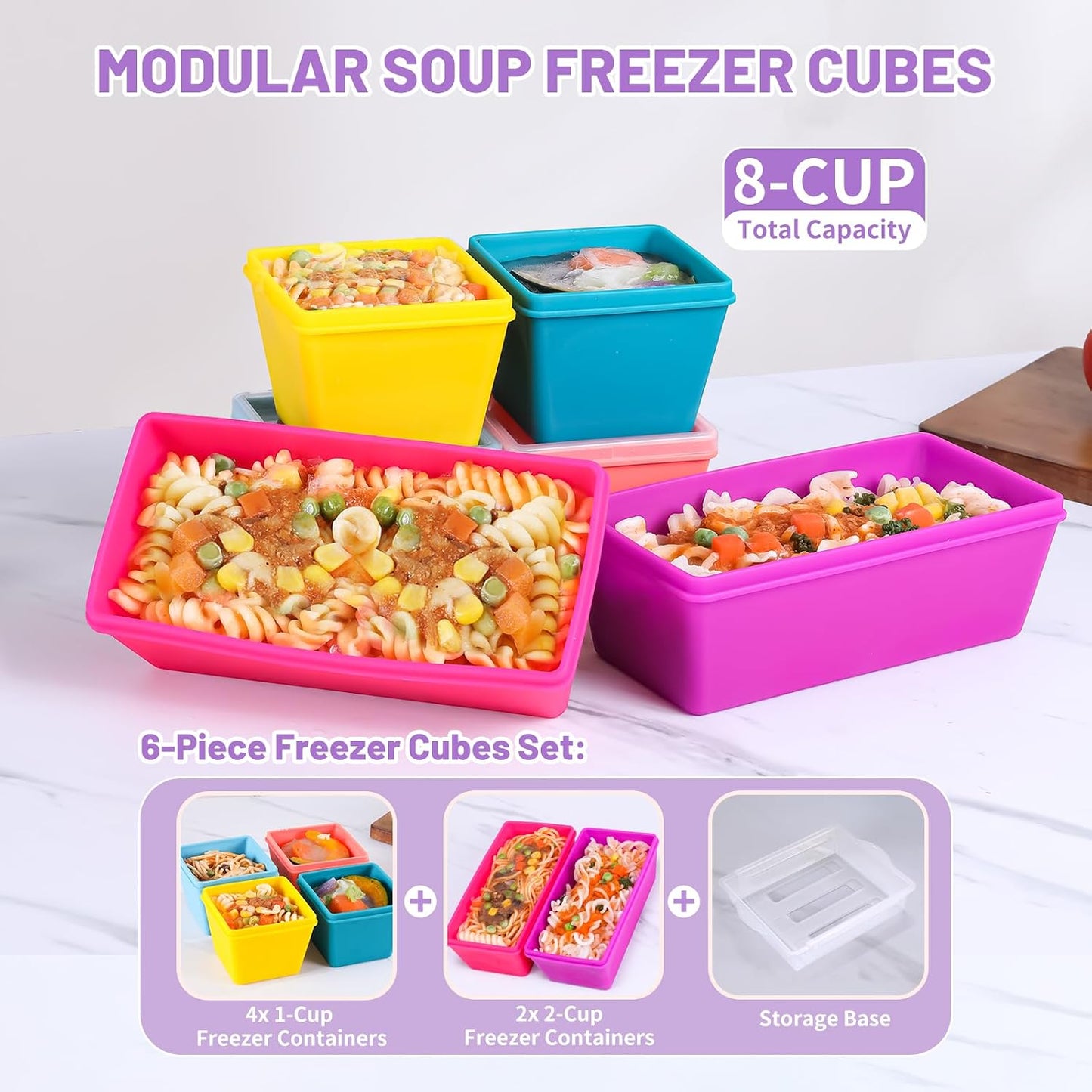Gemice 1-Cup Silicone Freezer Molds with Lids, Individual 4-Pack Portion Soup Cubes Freezer Trays for Food Storage, Oven & Dishwasher Safe, BPA-Free, Silicone Freezer Containers for Meal Prep
