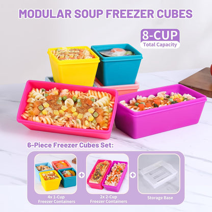 Gemice 1-Cup Silicone Freezer Molds with Lids, Individual 4-Pack Portion Soup Cubes Freezer Trays for Food Storage, Oven & Dishwasher Safe, BPA-Free, Silicone Freezer Containers for Meal Prep