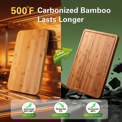 Zarler Bamboo Cutting Boards for Kitchen, 3 Piece Durable Wood Cutting Board with Juice Grooves and Handles, Wooden Chopping Board Set for Meal Prep, XL Size, Ideal Kitchen Gift