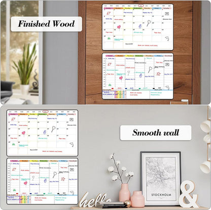 POPRUN Magnetic Weekly Dry Erase Fridge Calendar, 16.9"x11" Whiteboard Planner for Schedule, Shopping Lists, Household Chores, Ideal for Family, Office, Work and Study