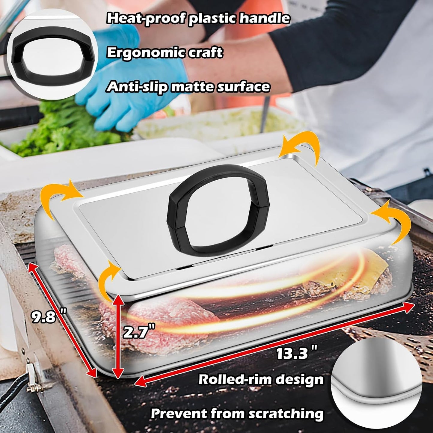 HaSteeL Rectangular Basting Cover, Stainless Steel Cheese Melting Dome Steaming Cover Lid, Heavy Duty Griddle Grill Accessories for Flat Top Teppanyaki BBQ Kitchen Indoor & Outdoor, Dishwasher Safe