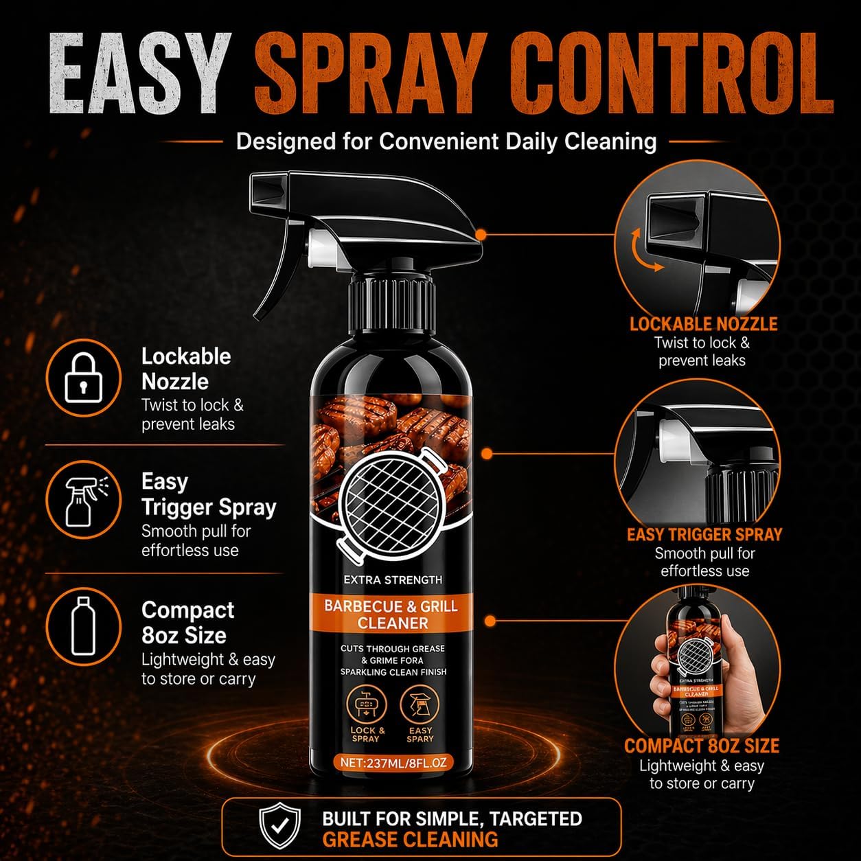 Kitchen Heavy Oil Cleaner Spray, Fast-Acting Heavy Duty Degreaser for Ovens, Stovetops, Countertops, Appliances, BBQ Grills, Grates and Racks (1PCS)