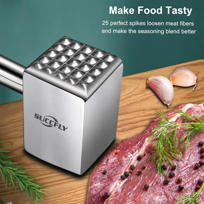 SUCCFLY Stainless Steel Meat Tenderizer Tool, Heavy Duty Meat Mallet 1.65LB