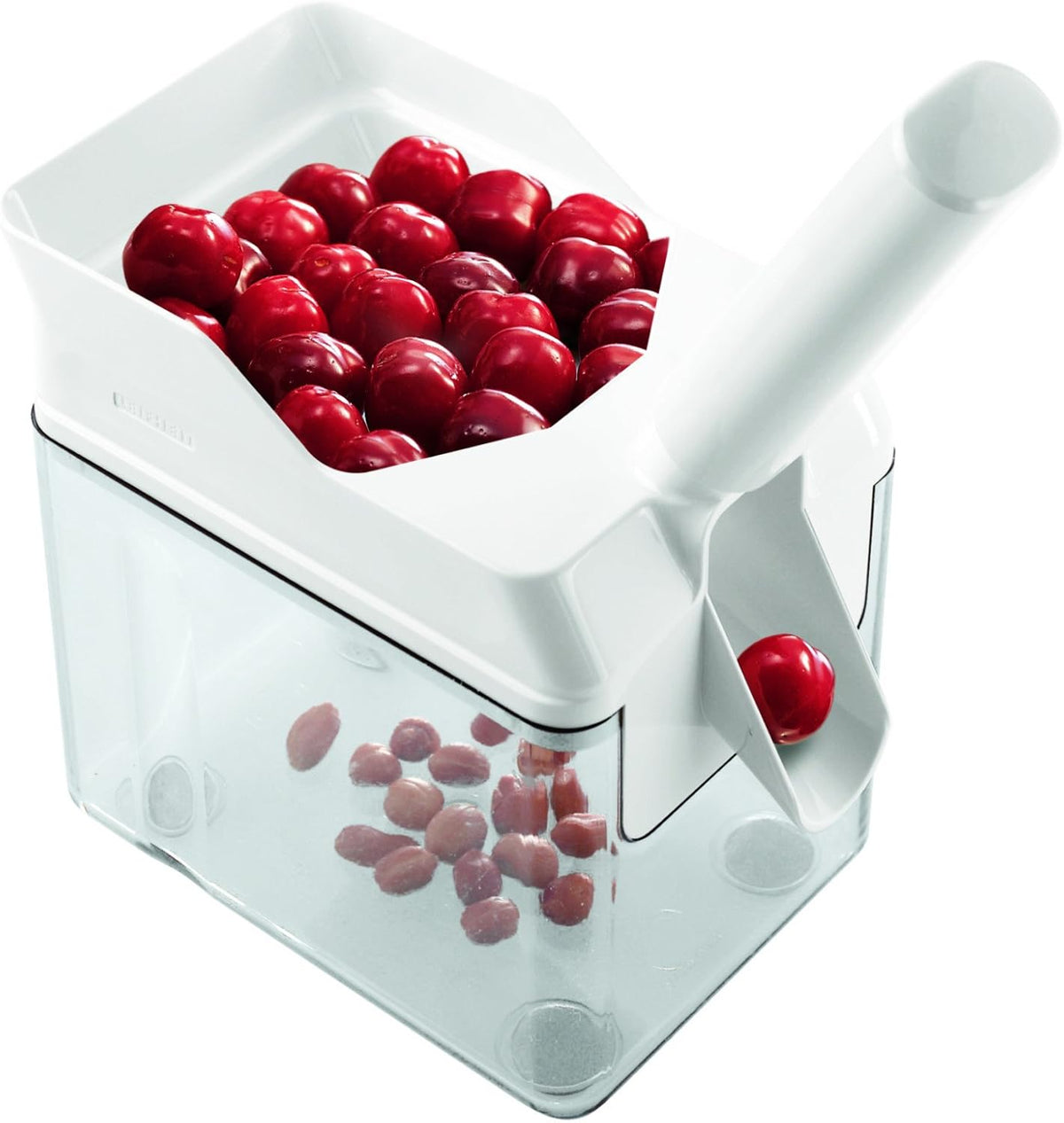 Leifheit Cherry Stoner Remover – Stainless Steel Plunger Pits 25 Lbs/Hour, Easy-Clean Container, Dishwasher Safe, Ideal for Pies, Canning, Snacking, German Design, Replacement Parts – White