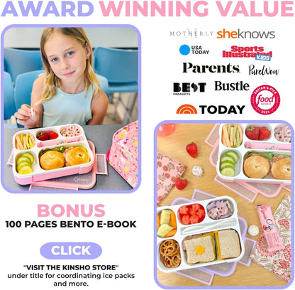 Glitter Lunch Box for Girls, Bento Boxes for School, Pre-School, Toddler Daycare, Travel. Kids Snack Containers, 6 Divided Leak Proof Compartments, BPA Free, Cute 2 Pack Set, Utensils, Pink & Purple