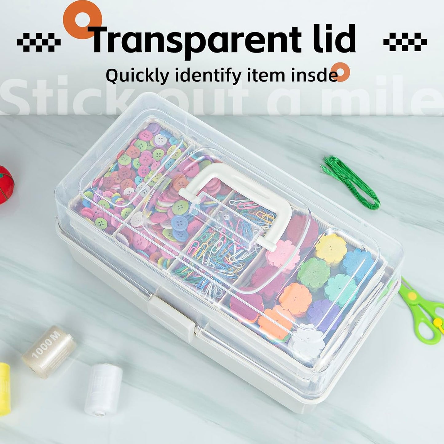TERGOO 12.5in 3-Layer Multipurpose Craft Organizers and Storage with Adjustable Dividers, Portable Tackle Box, Folding Art & Craft Case for Medicine, Tool, Sewing Organizer (White)