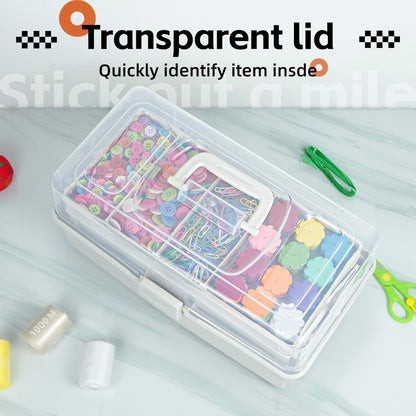TERGOO 12.5in 3-Layer Multipurpose Craft Organizers and Storage with Adjustable Dividers, Portable Tackle Box, Folding Art & Craft Case for Medicine, Tool, Sewing Organizer (White)
