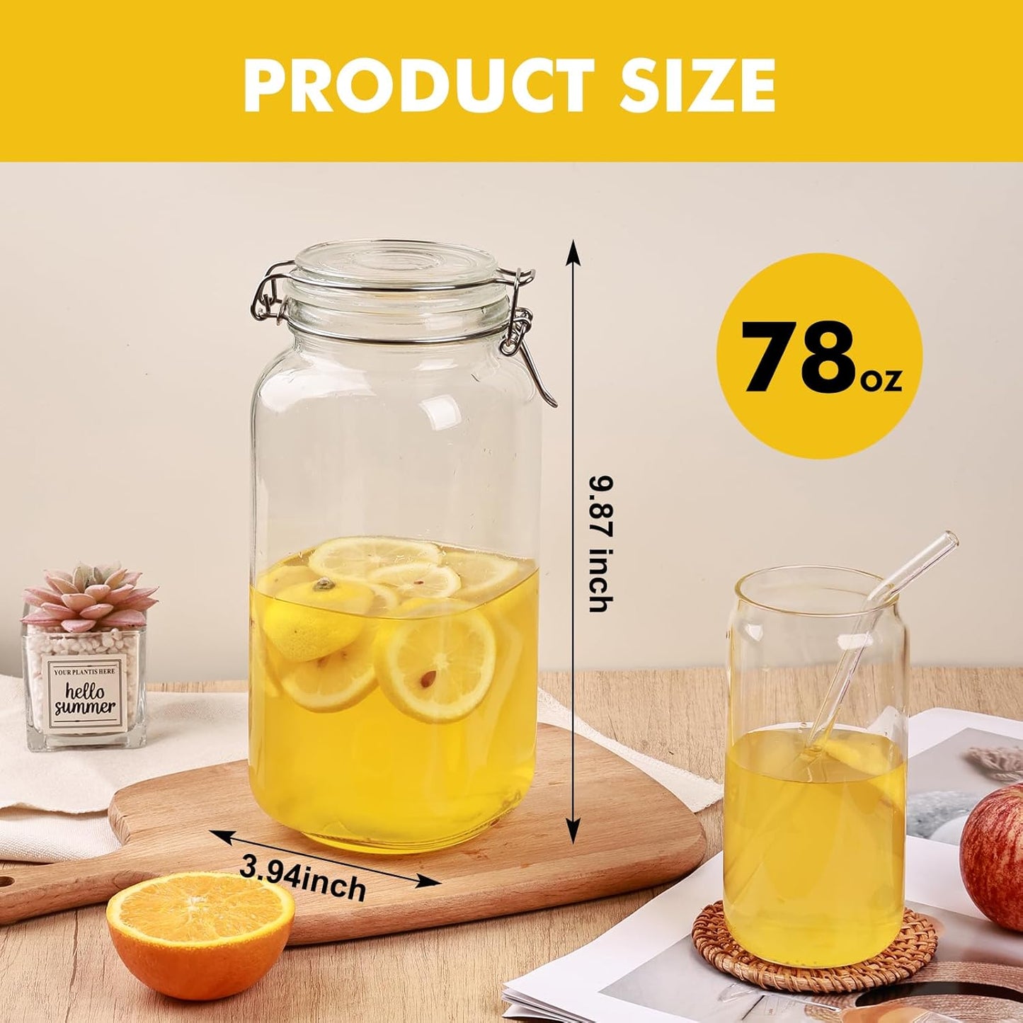 Glass Food Storage Jars 37 oz Set of 6,Glass Storage Containers Clear Glass Food Canister with Bamboo Lid Airtight For Serving Tea, Coffee, Flour, Sugar, Candy, Cookie, Spice and More (Square)