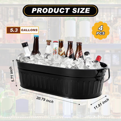 Lallisa 2 Pcs 5.3 gallons Galvanized Beverage Tub Galvanized Bucket Metal Ice and Drink Bucket with Handles Tub for Parties Farmhouse Home Pool Bar (White)