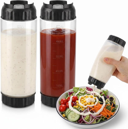 2 Pcs 16 oz Inverted Squeeze Bottles, Valve Condiment Dispenser (Black)