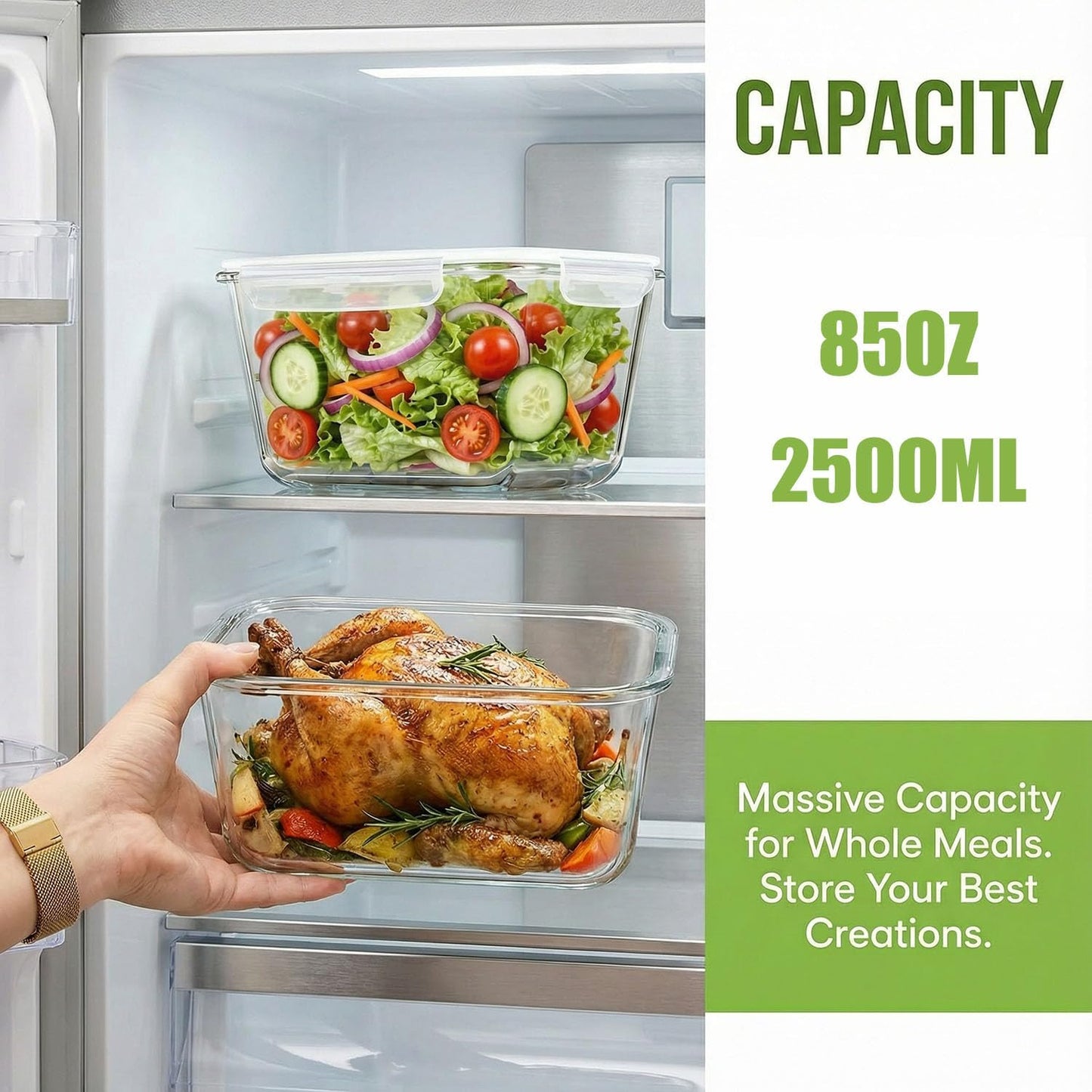 2 Pack Large Glass Food Storage Containers with Lids 85oz/10.5cup Big Airtight Storage Containers for Rotisserie Chicken Meal Prep Leftovers, BPA Free & Leak Proof, Microwave, Oven Safe (gray)