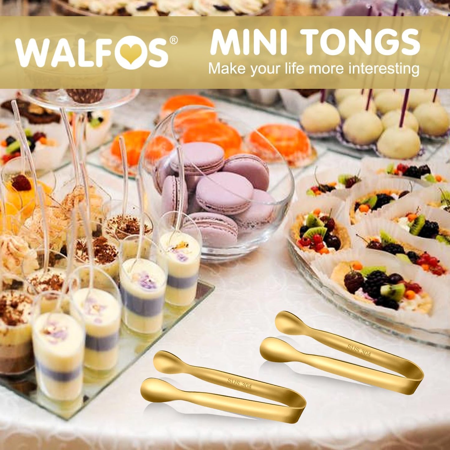 Walfos Kitchen Tongs for Cooking, 600℉ Heat Resistant Stainless Steel Tongs, All Metal Heavy Duty Tongs For Food ,BBQ Grilling - 7 ，9 and 12 Inch ,Set of 3